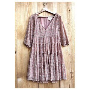 Johnny Was Pink and Tan Long Sleeve Dress